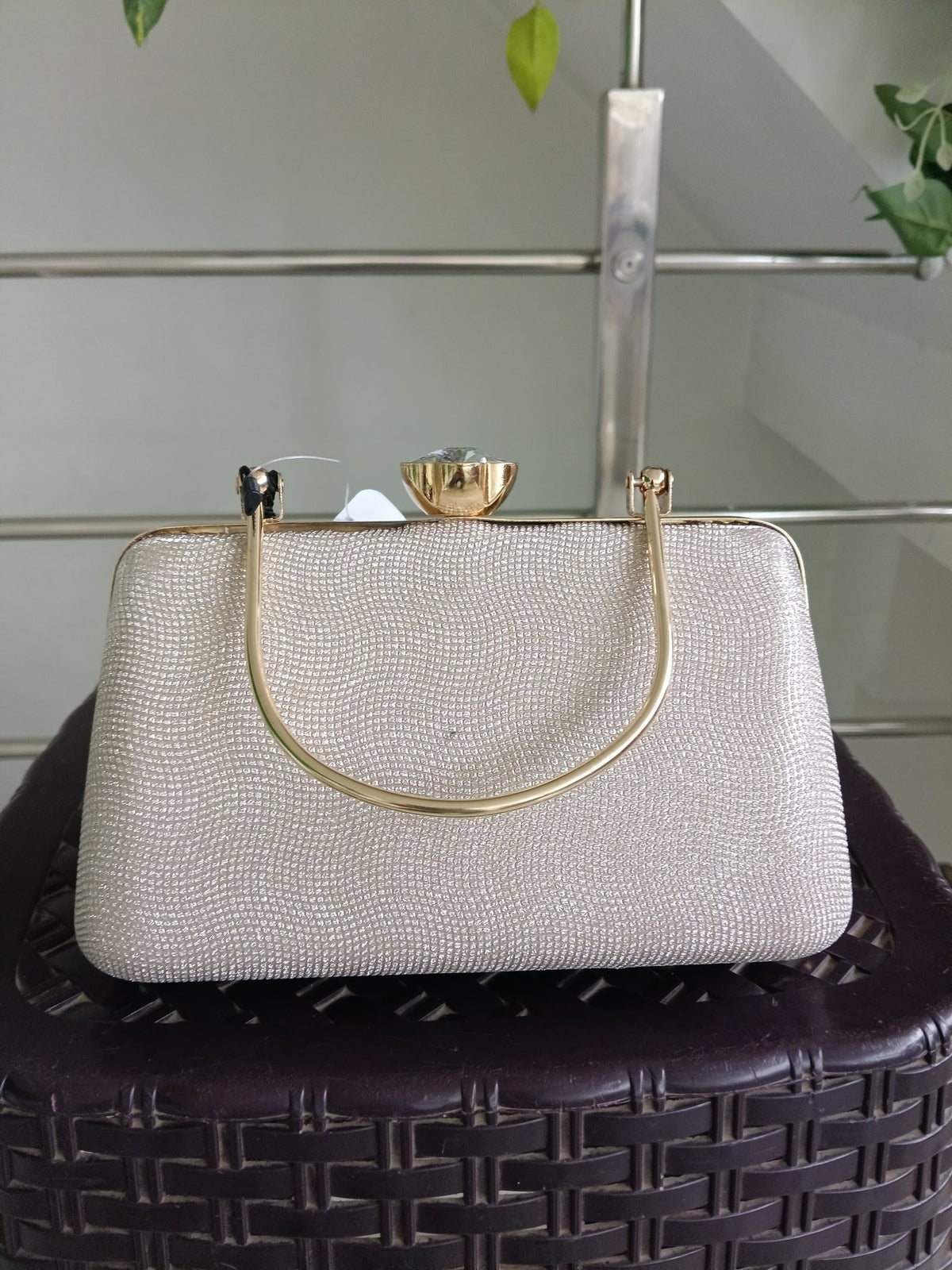 Women Silver White Plain Clutch