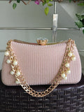 Women Rose Gold Pearl Drop Chain Clutch