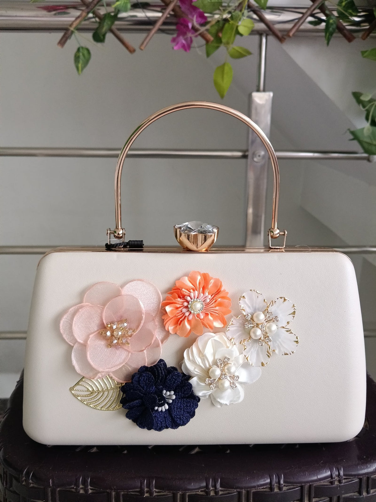 Women Beige Clutch Bags Pu Leather