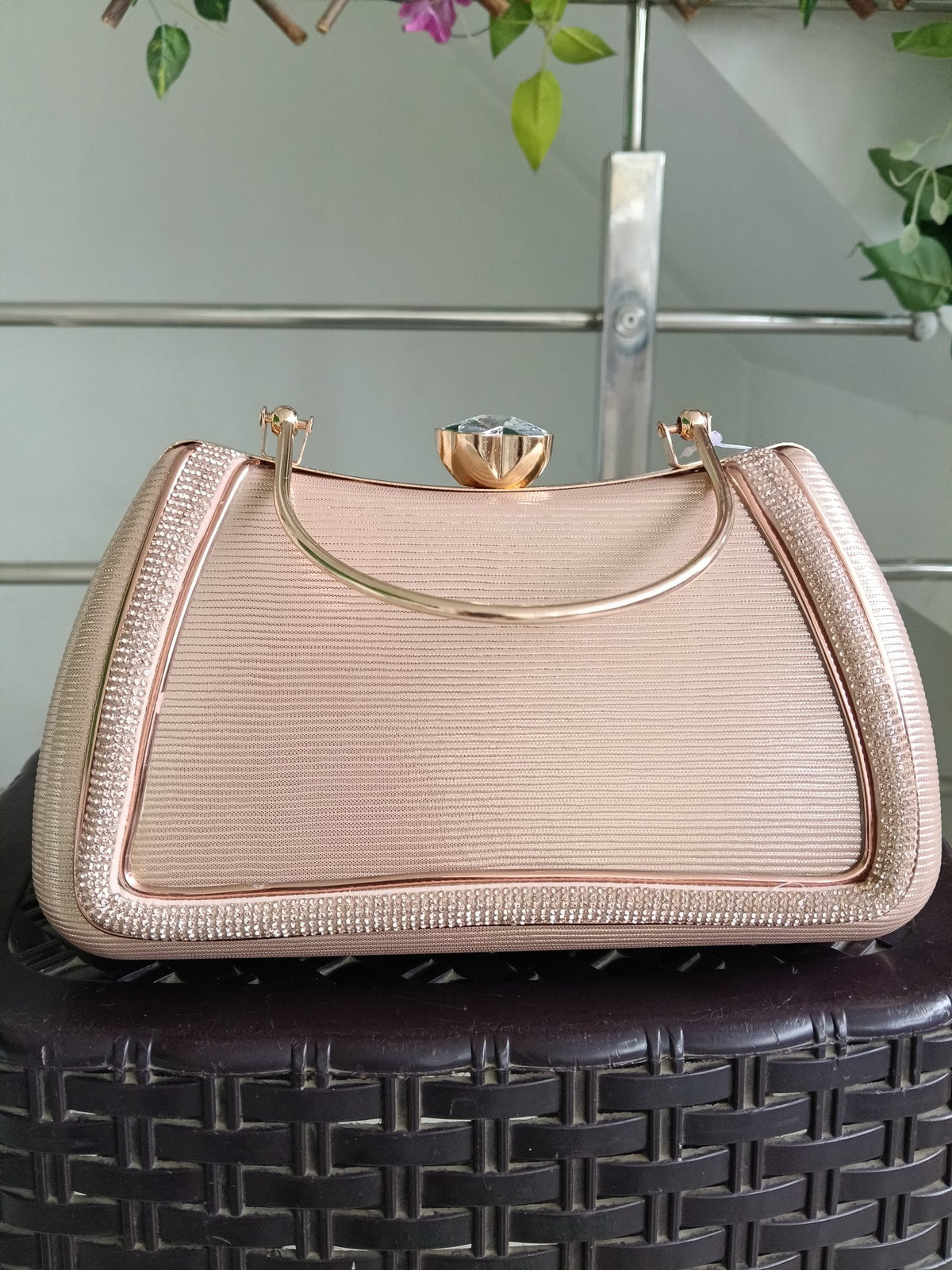 Women Rose Gold Border Bridal Clutch