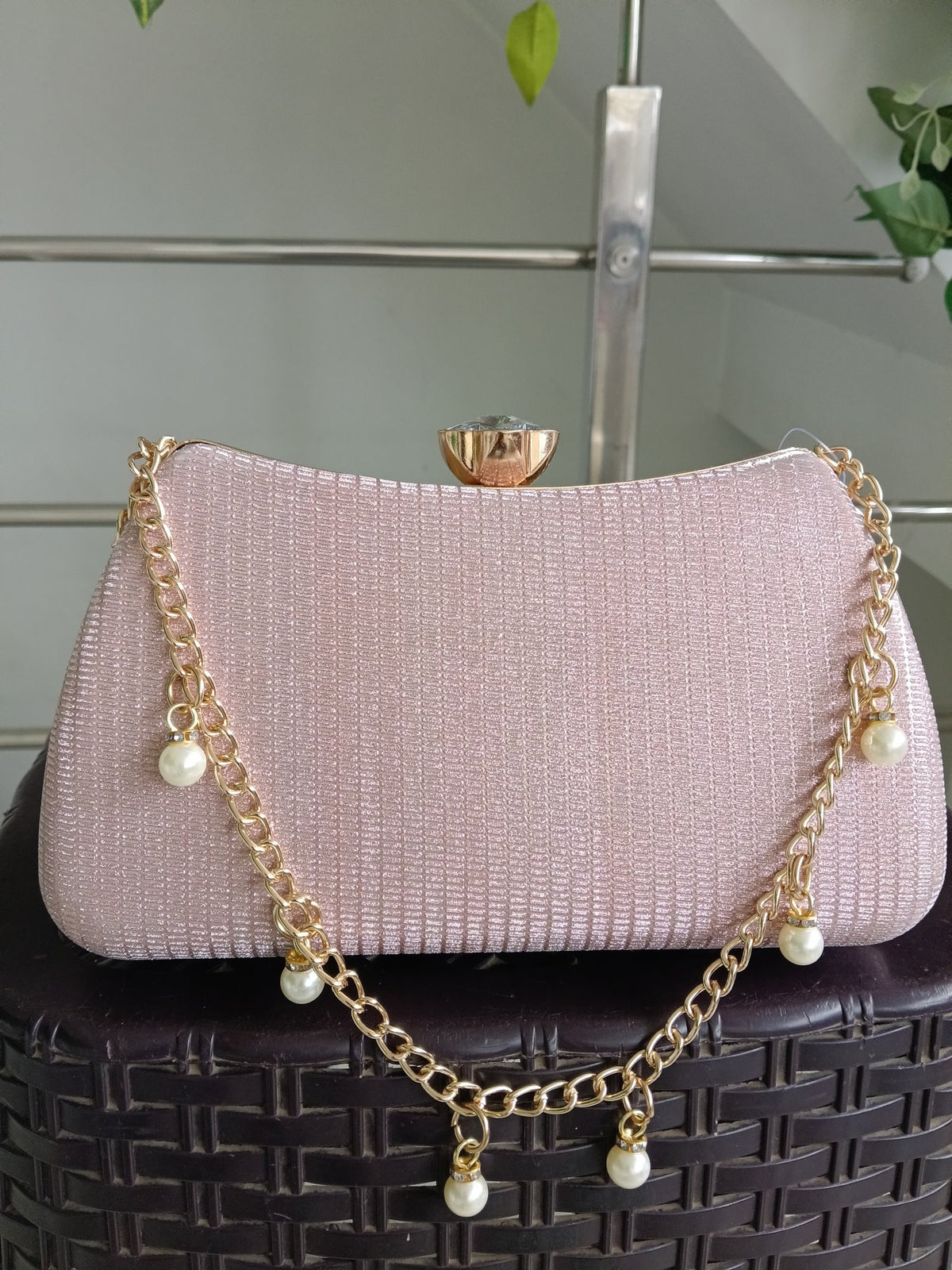 Women Rose Gold Clutch Bags Pu Leather