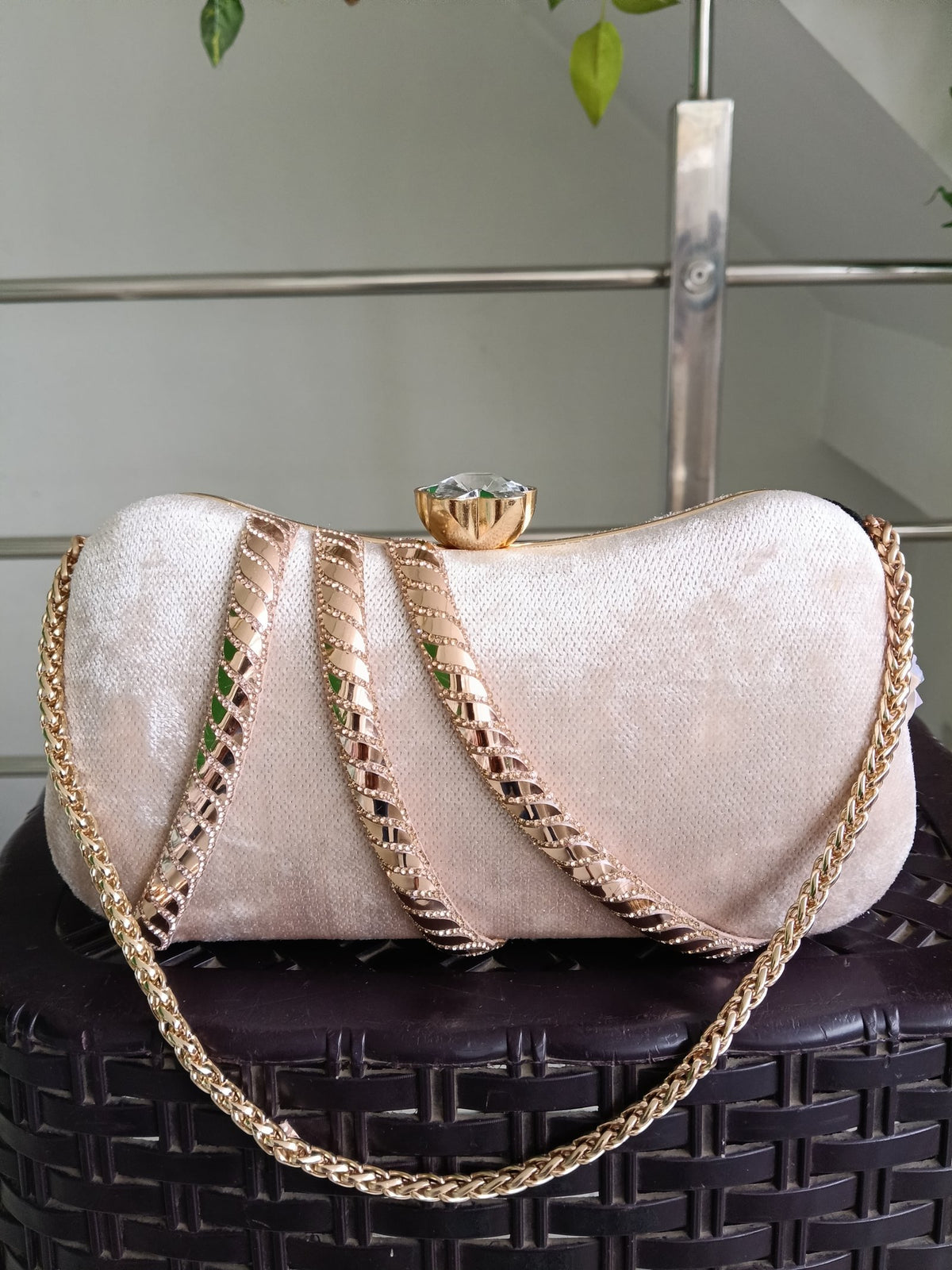Women Rose Gold Shimmer Wave Clutch