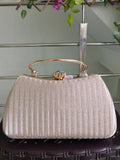 Women Gold Pleated Ring Handle Clutch