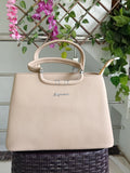 Women Beige Baguette Handbags Pu Leather