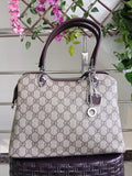 Women Beige Jacquard Canvas Pu Leather Handbags