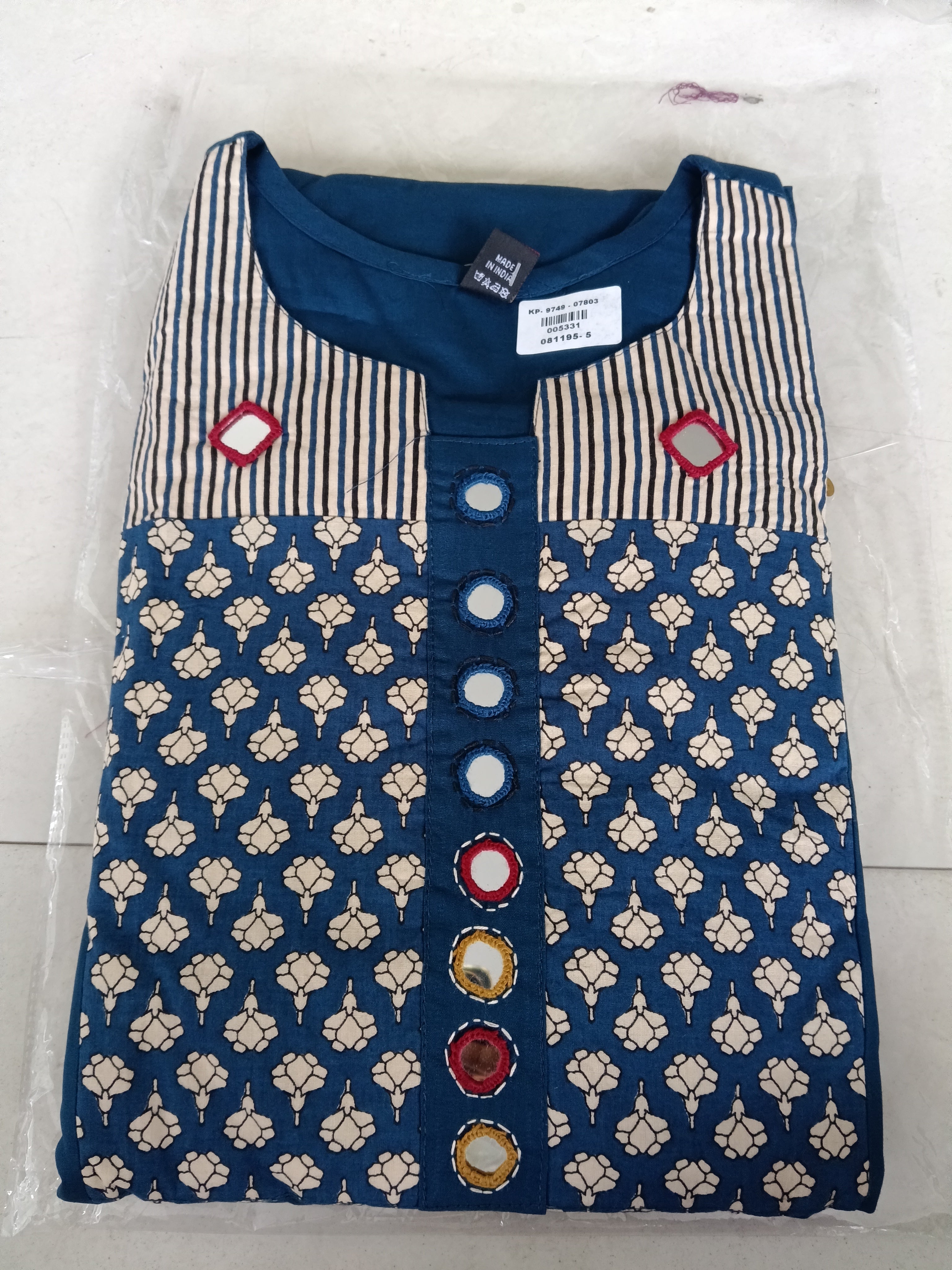 Women Blue Mirror Cotton Kurta Pant Dupatta