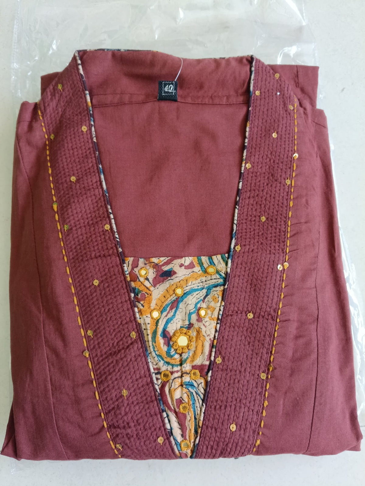 Women Brown Mirror Cotton Kurta Pant Dupatta
