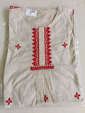 Women Beige Embroidered Cotton Kurta Only
