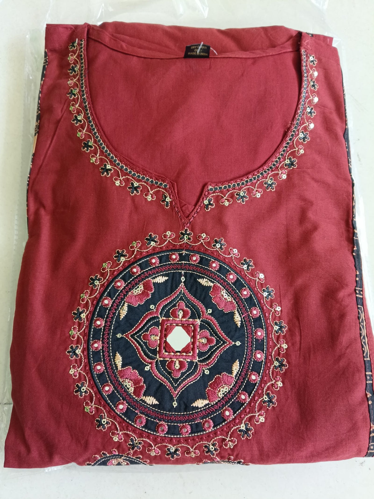 Women Brown Embroidered Cotton Kurta Pant Dupatta