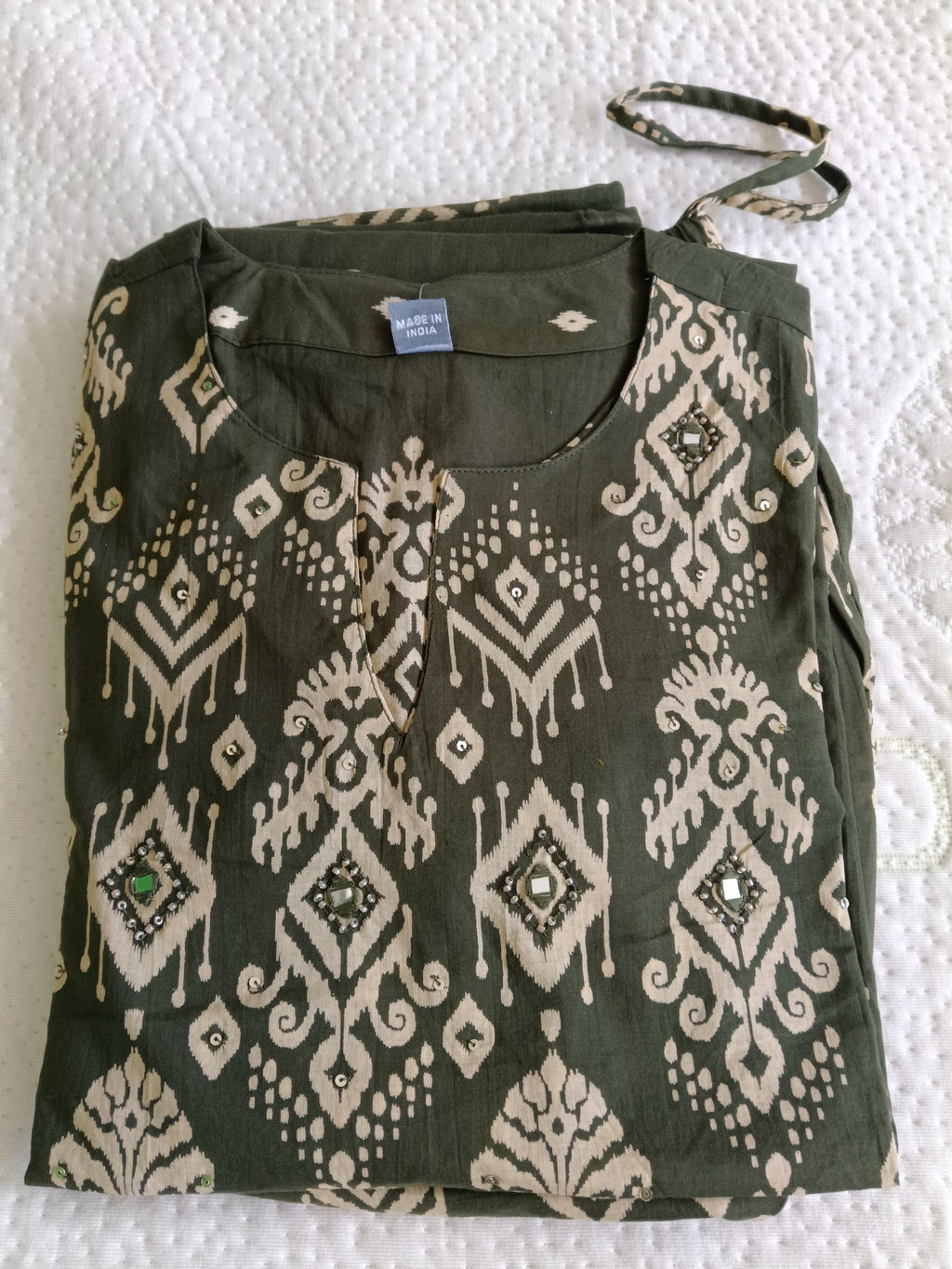 Women Mehandi Printed Cotton Kurta Pant Dupatta