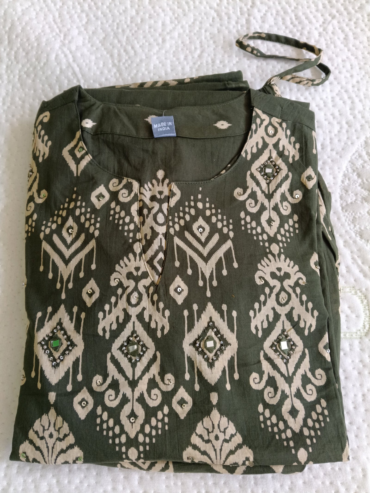 Women Mehandi Printed Cotton Kurta Pant Dupatta