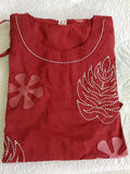 Women Red Embroidered Cotton Kurta Pant Dupatta