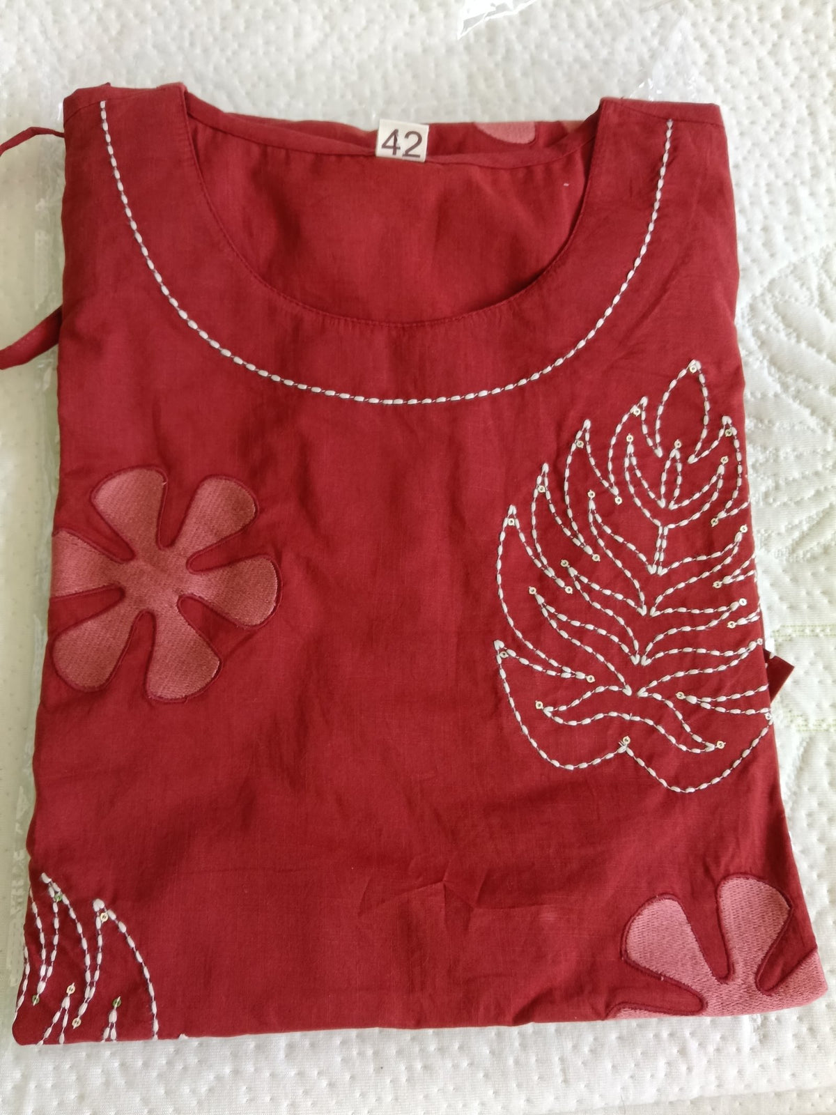 Women Red Embroidered Cotton Kurta Pant Dupatta