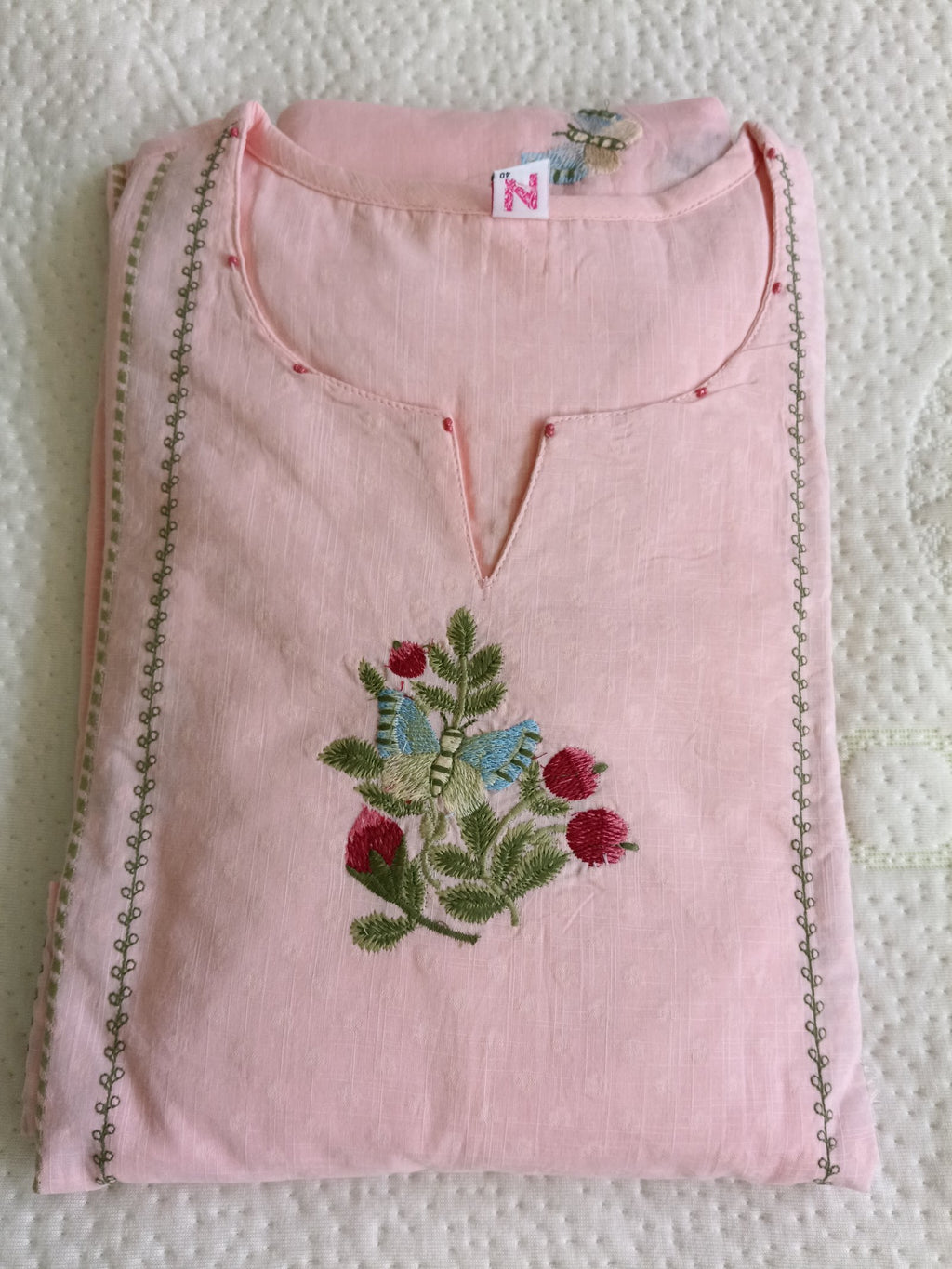 Women Pink Embroidered Cotton Kurta Pant Dupatta
