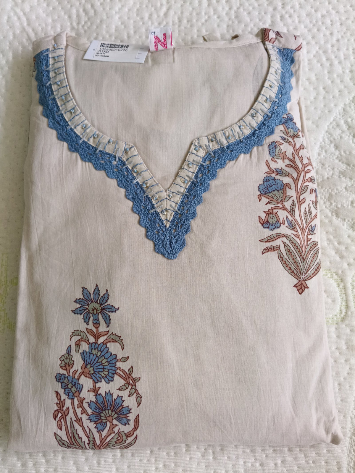 Women Beige Printed Cotton Kurta Pant Dupatta