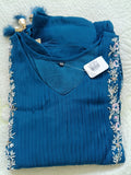 Women Blue Embroidered Cotton Kurta Pant Dupatta