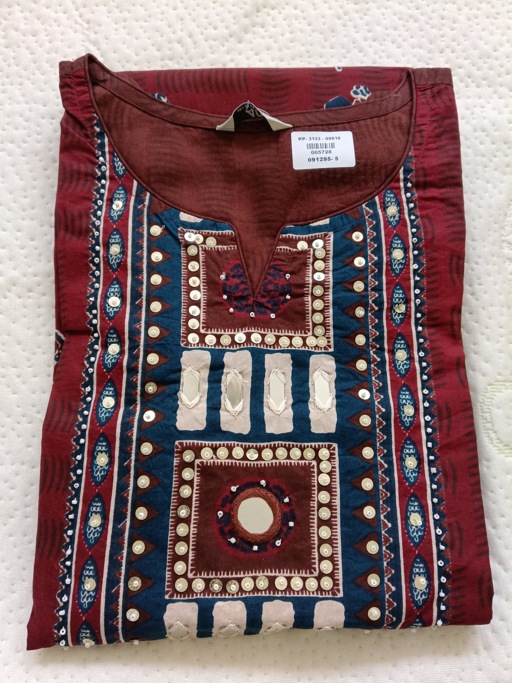 Women Maroon Mirror Cotton Kurta Pant Dupatta