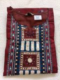 Women Maroon Mirror Cotton Kurta Pant Dupatta
