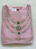 Women Pink Embroidered Tissue Kurta Pant Dupatta