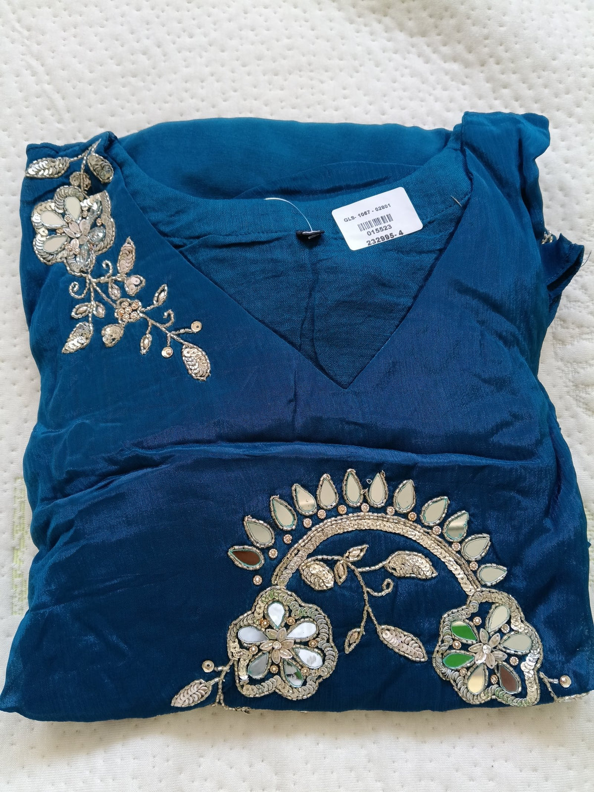 Women Blue Mirror Silk Kurta Pant Dupatta