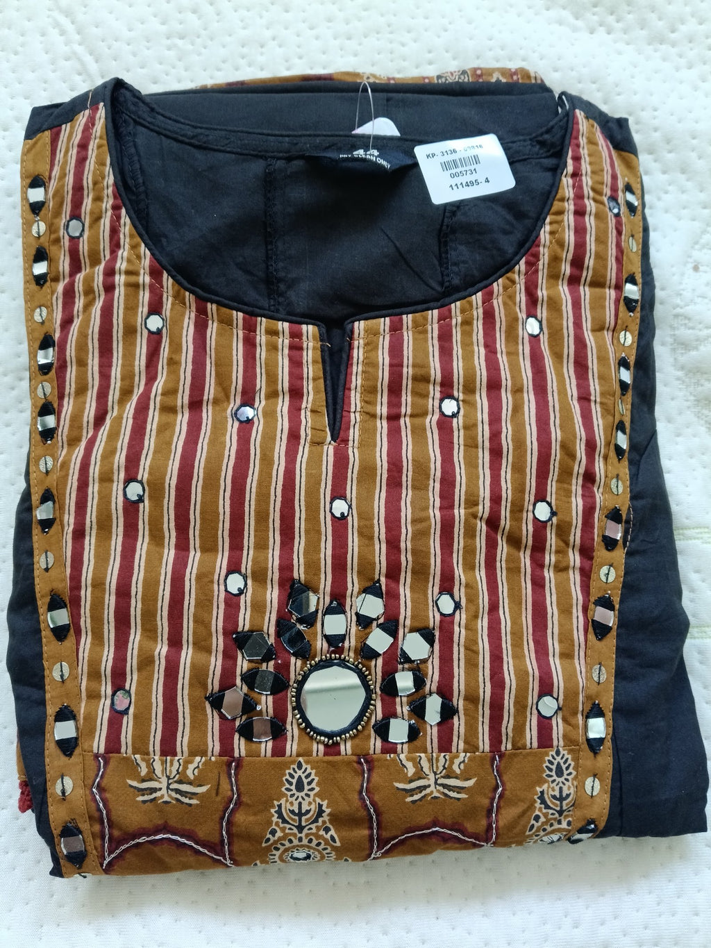 Women Brown Mirror Cotton Kurta Pant Dupatta