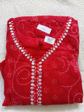 Women Red Embroidered Cotton Kurta Pant Dupatta