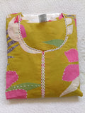 Women Yellow Embroidered Cotton Kurta Pant Dupatta