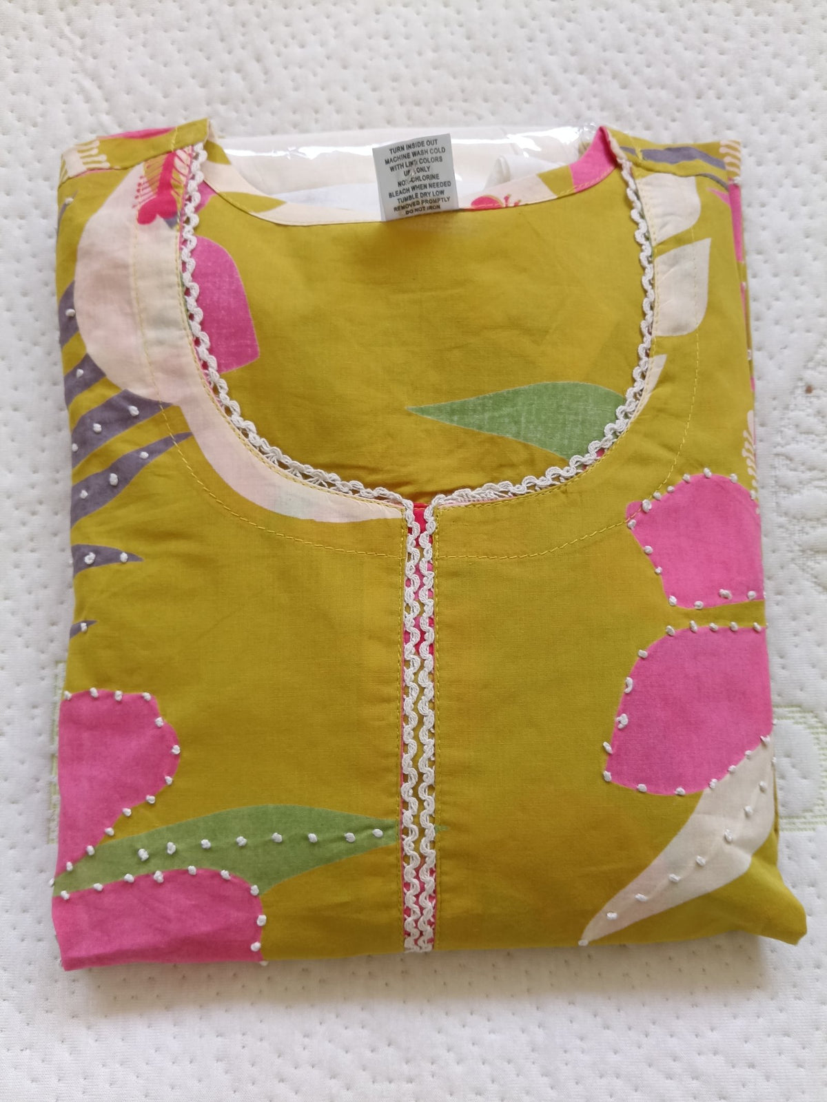 Women Yellow Embroidered Cotton Kurta Pant Dupatta