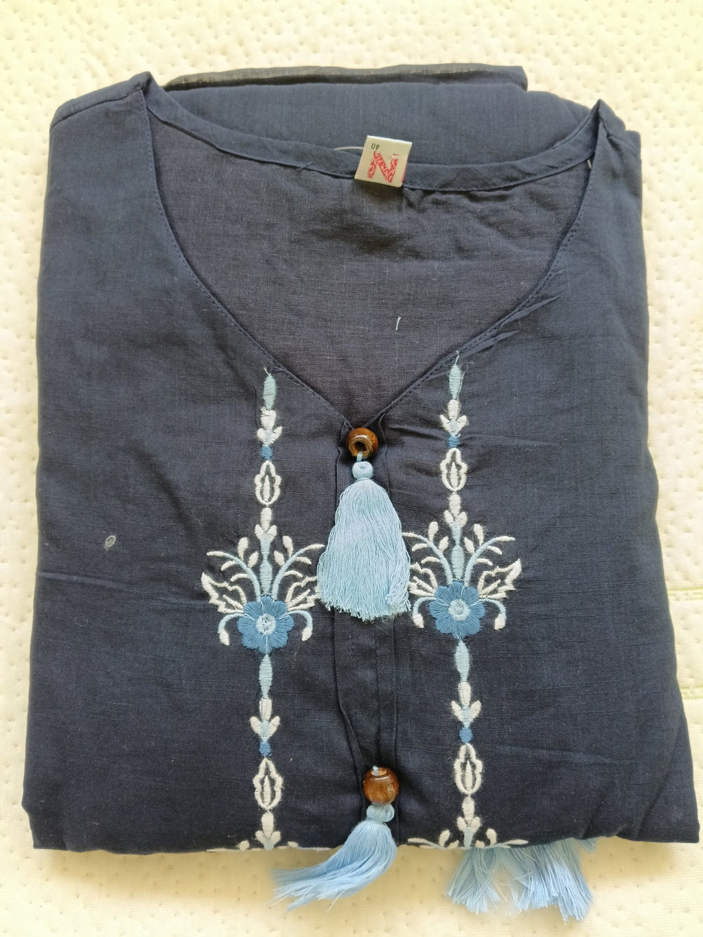 Women Blue Embroidered Cotton Kurta Pant Dupatta