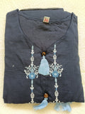 Women Blue Embroidered Cotton Kurta Pant Dupatta