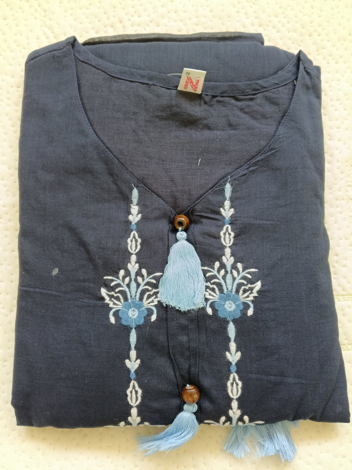 Women Blue Embroidered Cotton Kurta Pant Dupatta