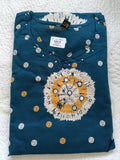 Women Teal Blue Embroidered Cotton Kurta Pant Dupatta