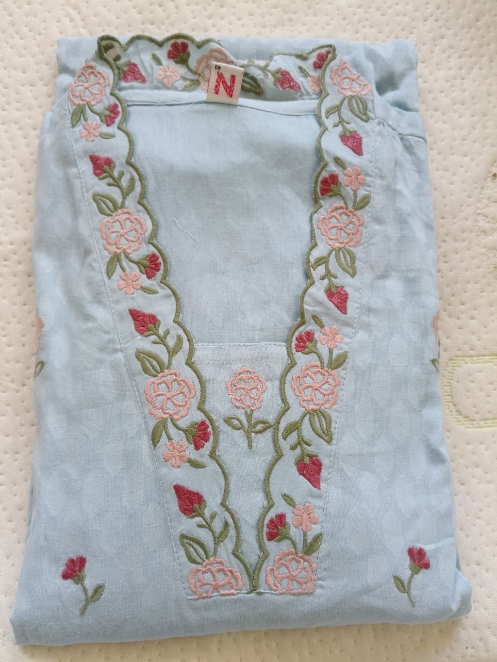 Women Sky Blue Embroidered Cotton Kurta Pant Dupatta