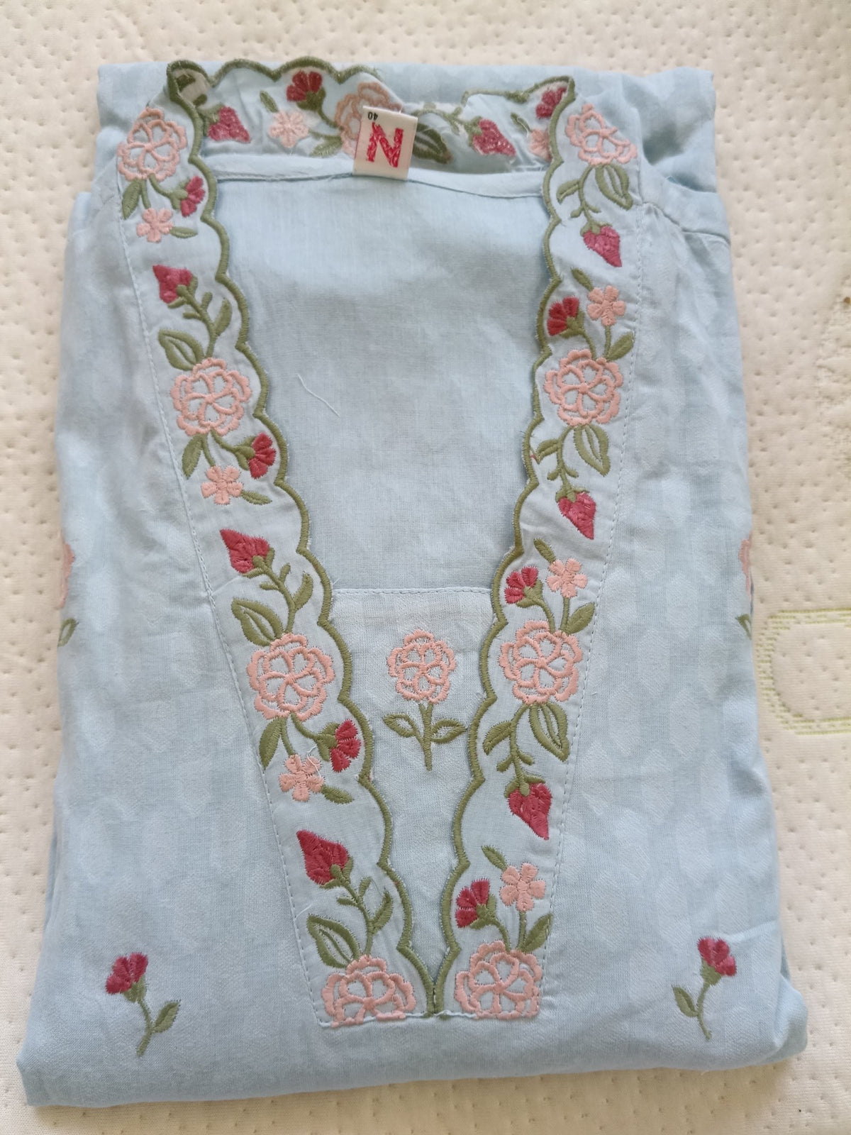 Women Sky Blue Embroidered Cotton Kurta Pant Dupatta