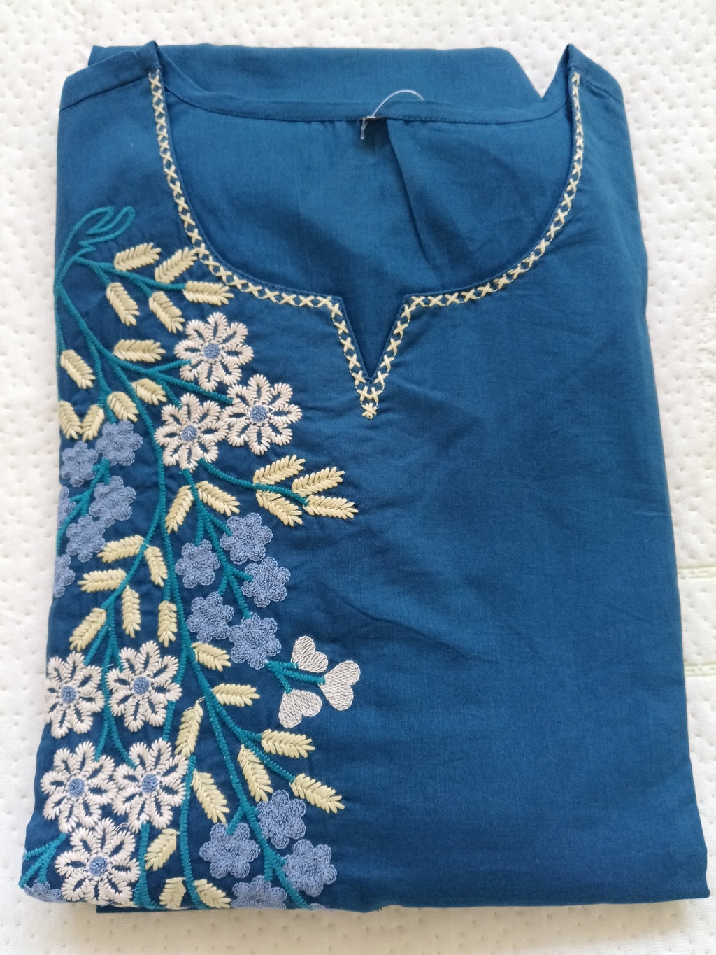 Women Blue Embroidered Cotton Kurta Pant Dupatta
