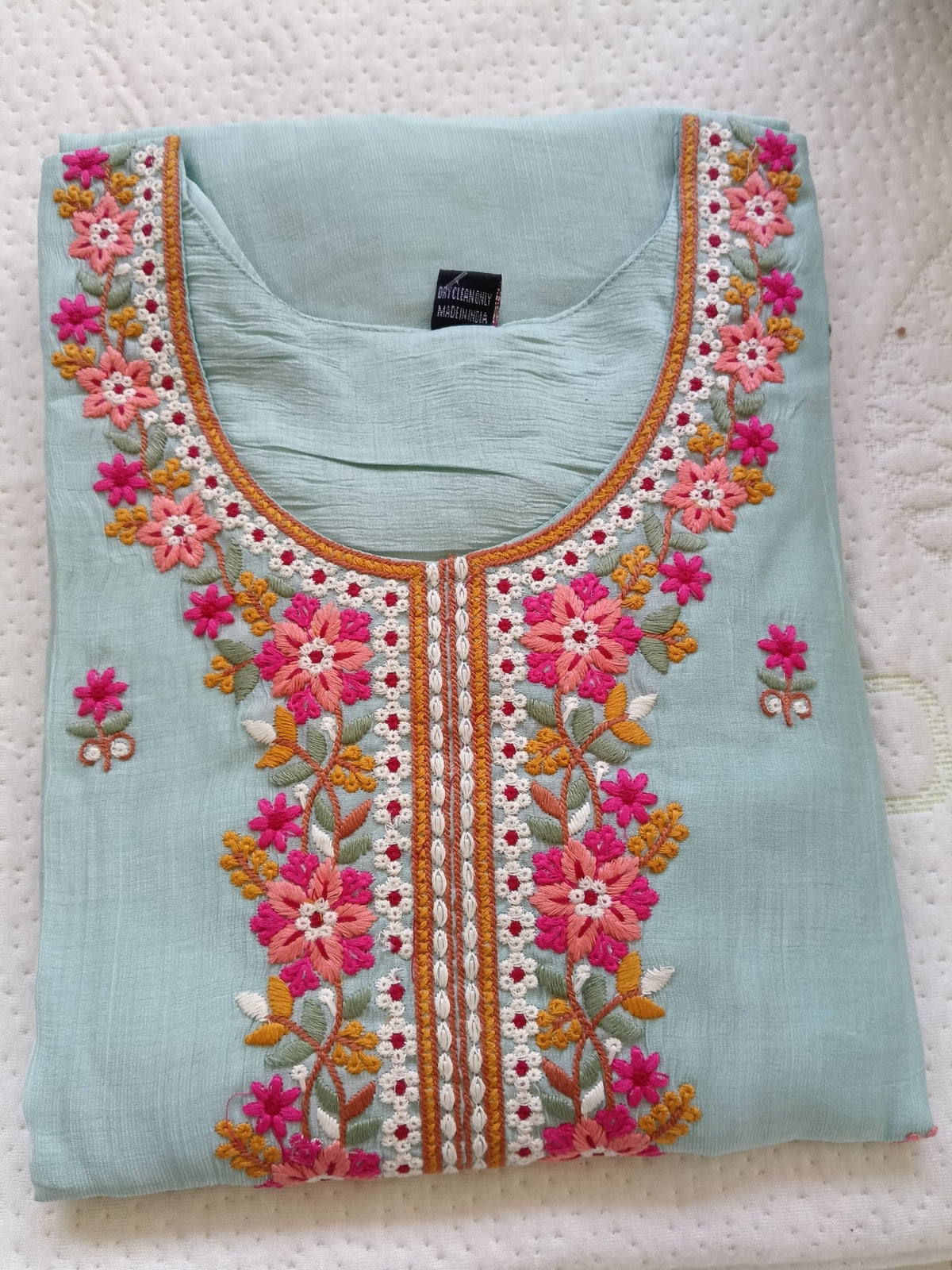 Women Mineral Green Embroidered Cotton Kurta Pant Dupatta
