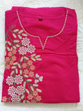 Women Pink Embroidered Cotton Kurta Pant Dupatta
