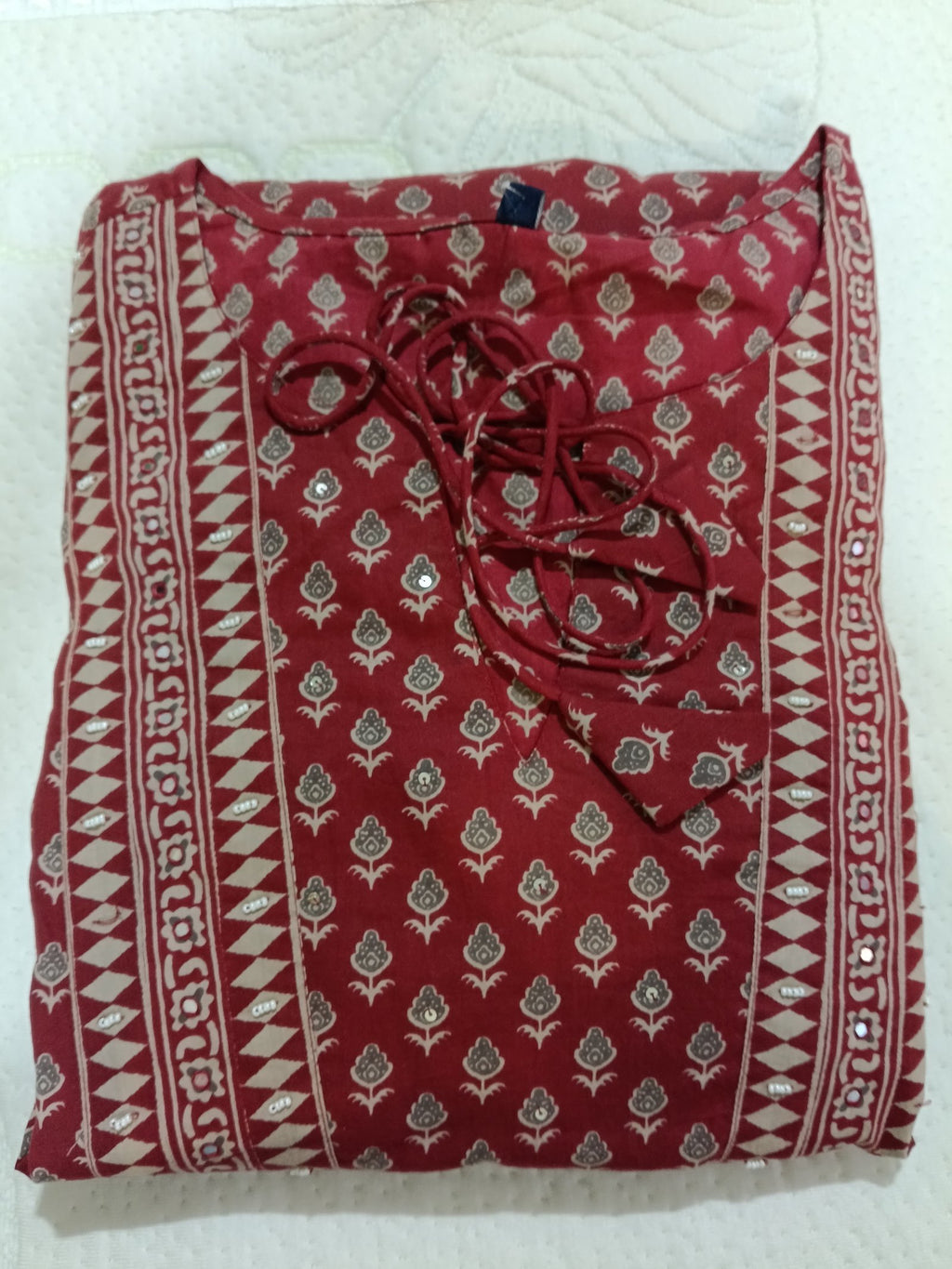 Women Maroon Printed Cotton Kurta Pant Dupatta