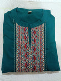 Women Green Embroidered Cotton Kurta Pant Dupatta