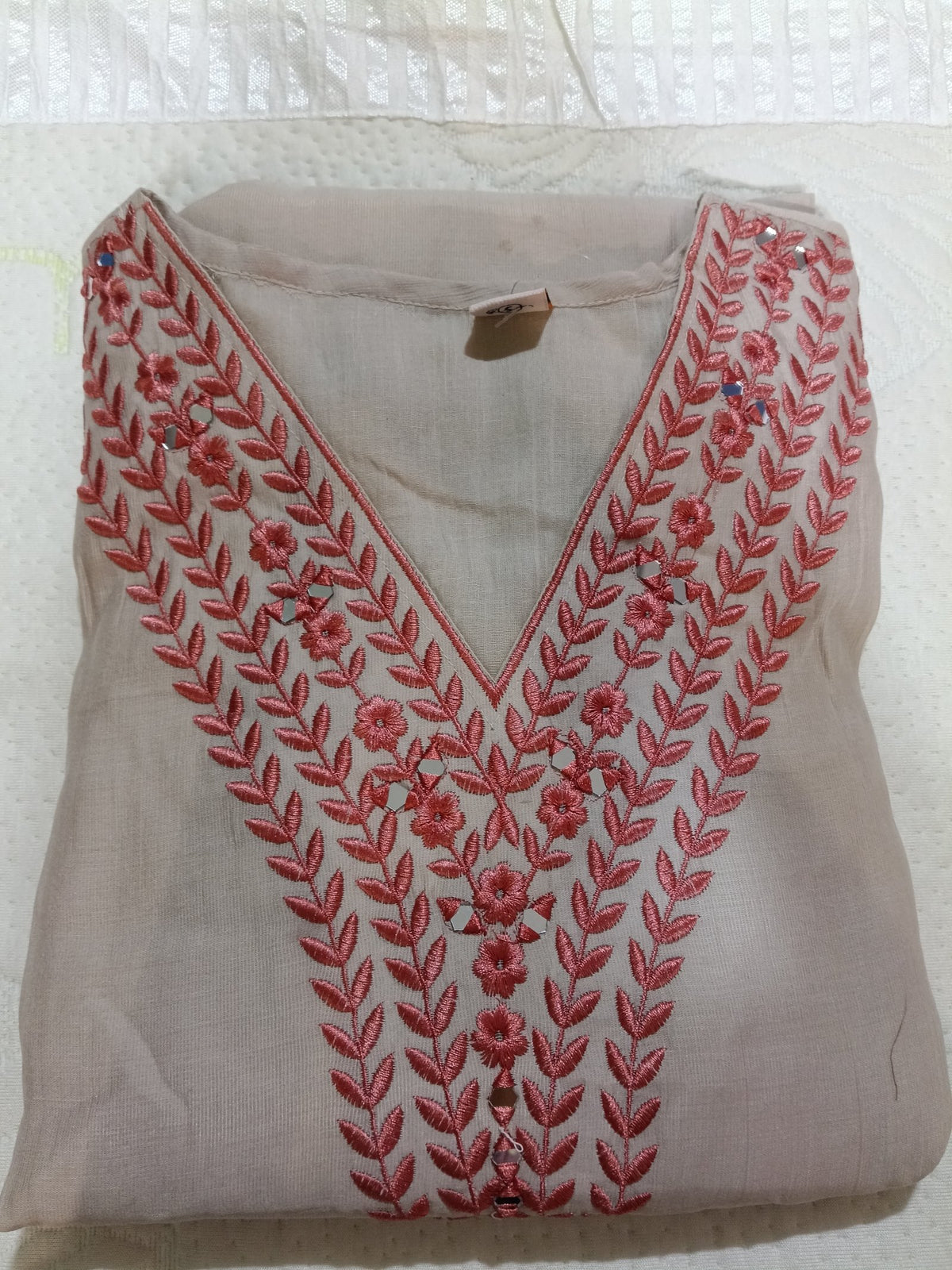 Women Beige Embroidered Cotton Kurta Pant Dupatta