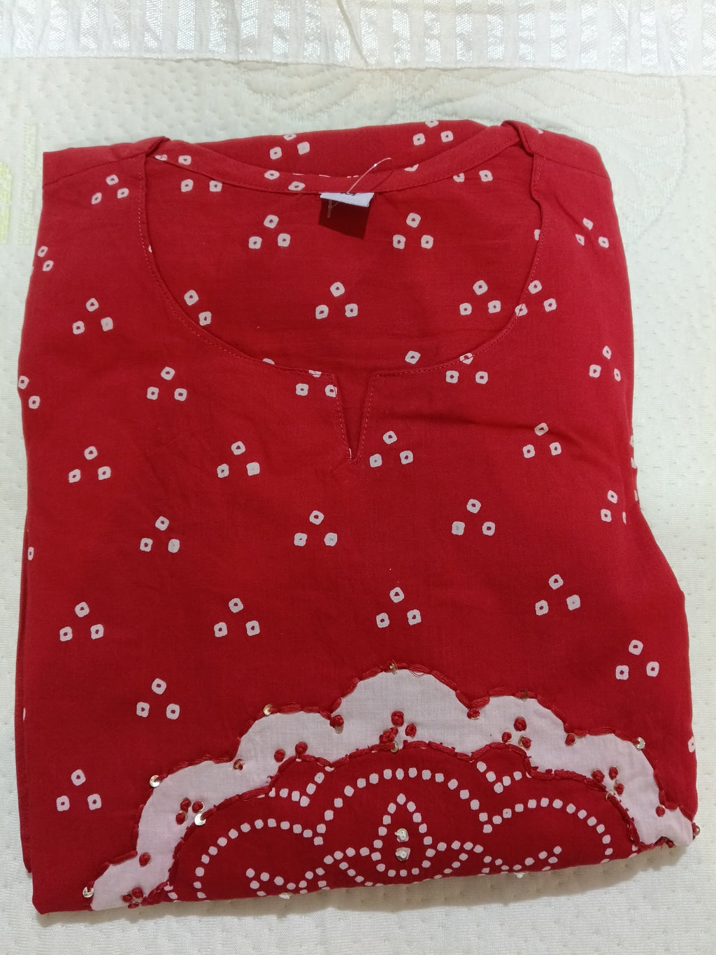 Women Red Printed Cotton Kurta Pant Dupatta
