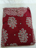 Women Red Embroidered Cotton Kurta Pant Dupatta