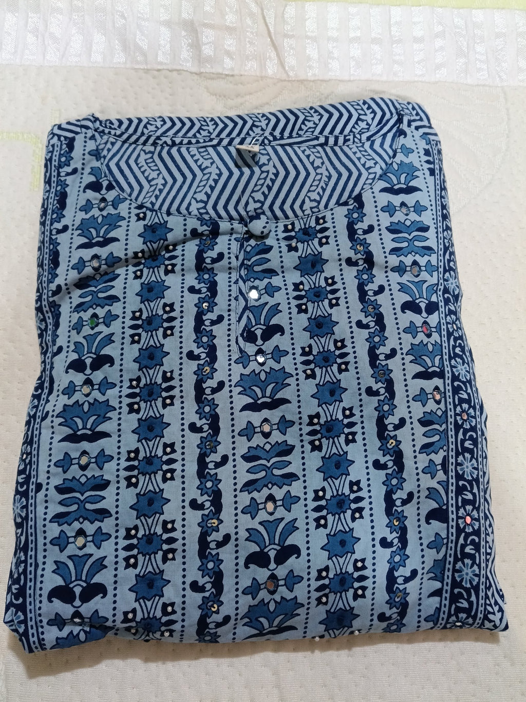 Women Blue Embroidered Cotton Kurta Pant Dupatta