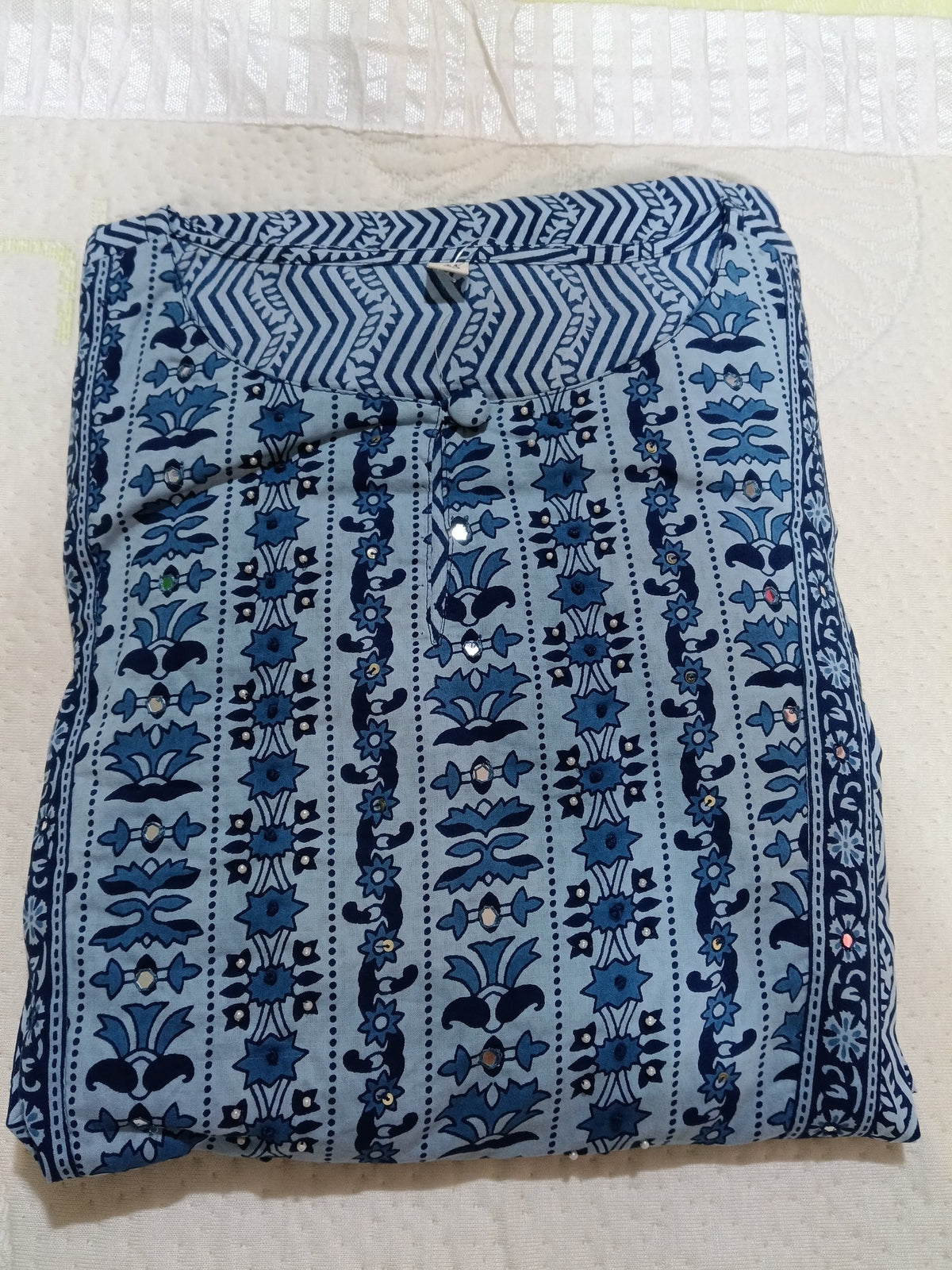 Women Blue Embroidered Cotton Kurta Pant Dupatta
