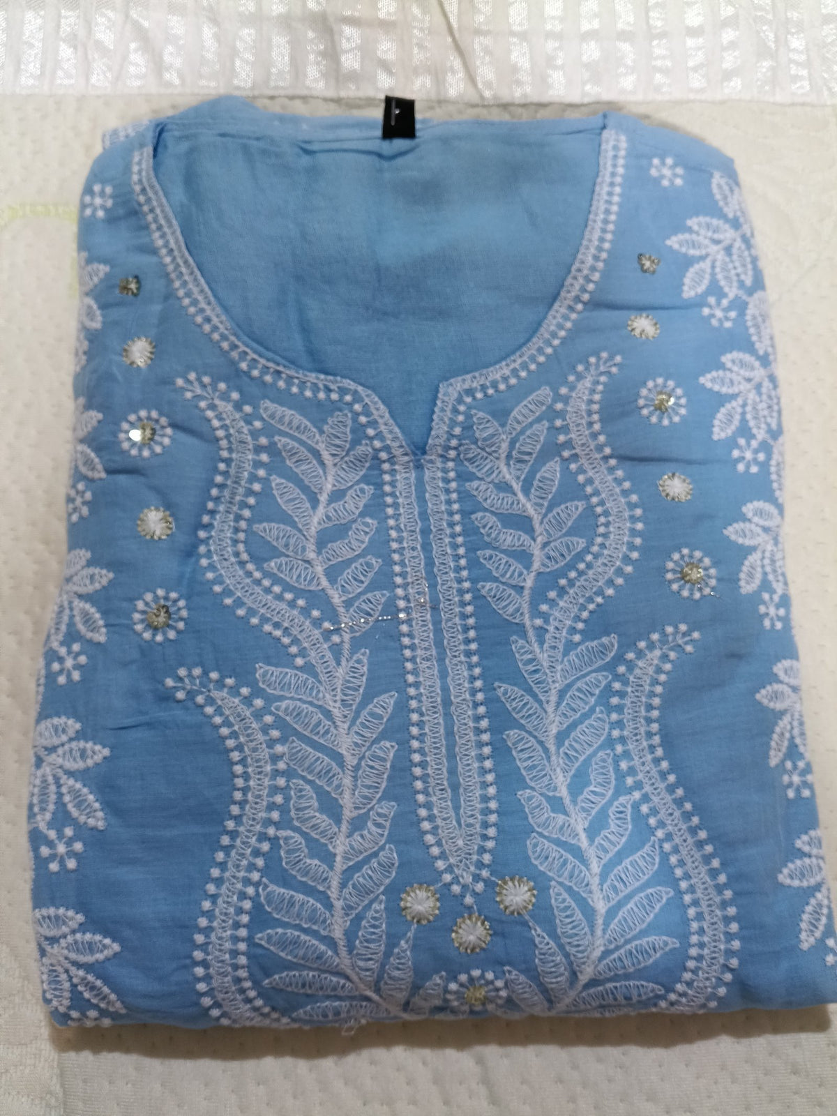 Women Sky Blue Chikankari Cotton Kurta Pant Dupatta
