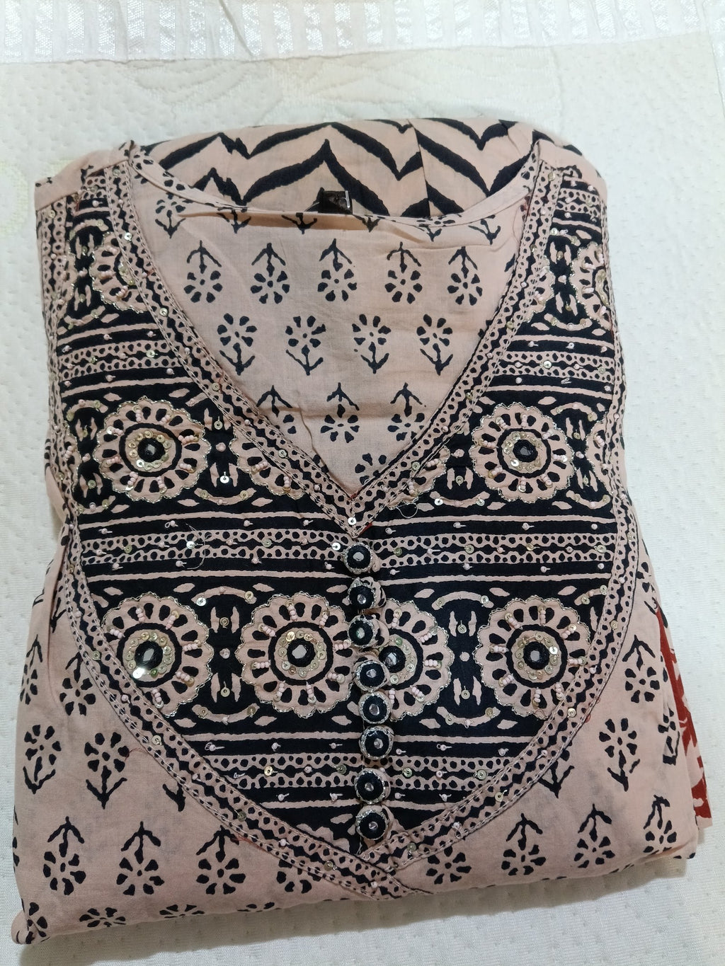Women Beige Embroidered Cotton Kurta Pant Dupatta