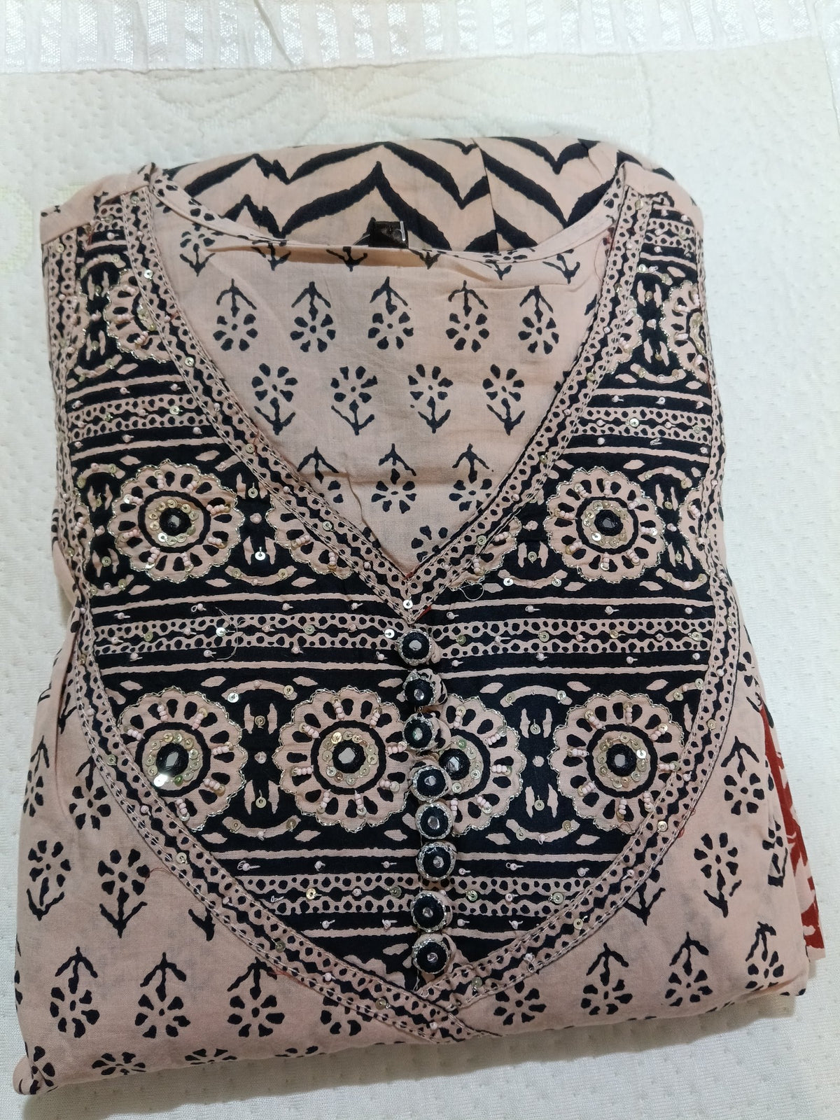 Women Beige Embroidered Cotton Kurta Pant Dupatta