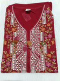 Women Red Chikankari Cotton Kurta Pant Dupatta