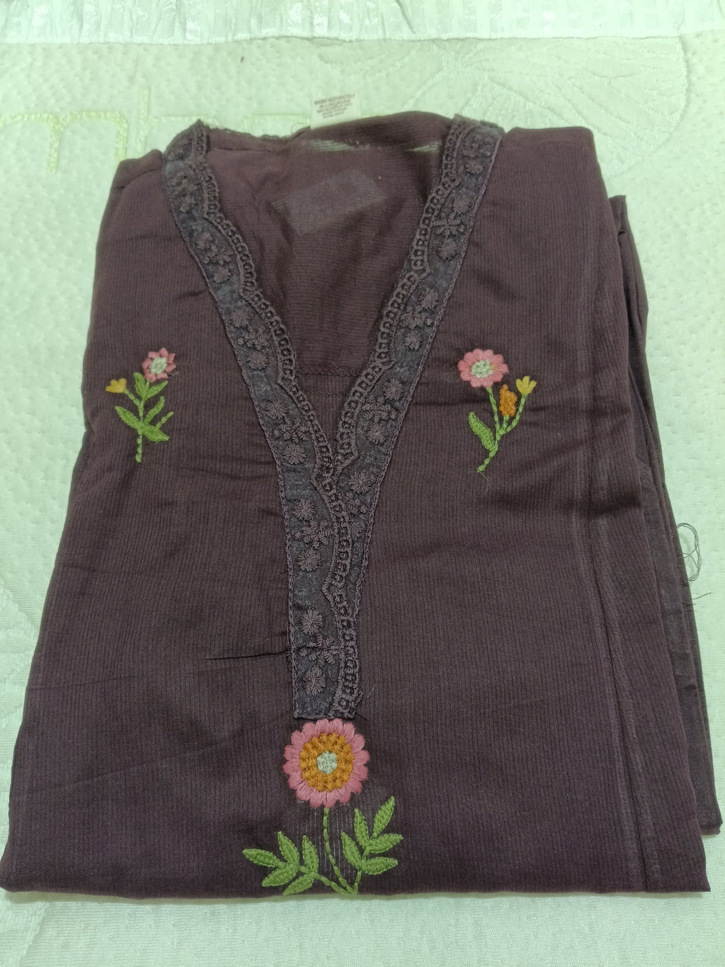 Women Purple Embroidered Cotton Kurta Pant Dupatta