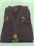 Women Purple Embroidered Cotton Kurta Pant Dupatta